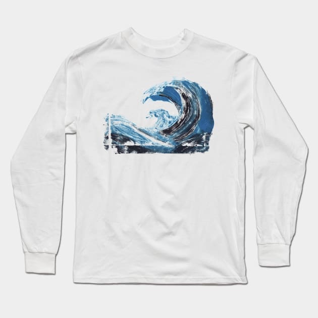 The Big Blue Wave Long Sleeve T-Shirt by AndreIllustrates